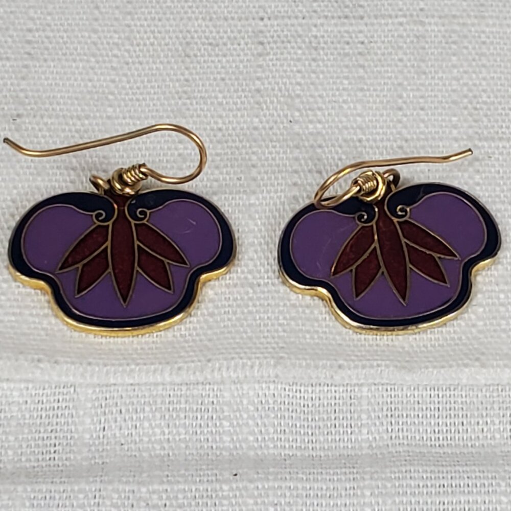 Laura Burch Floral Red Purple Blue Gold Tone Enamel Earrings